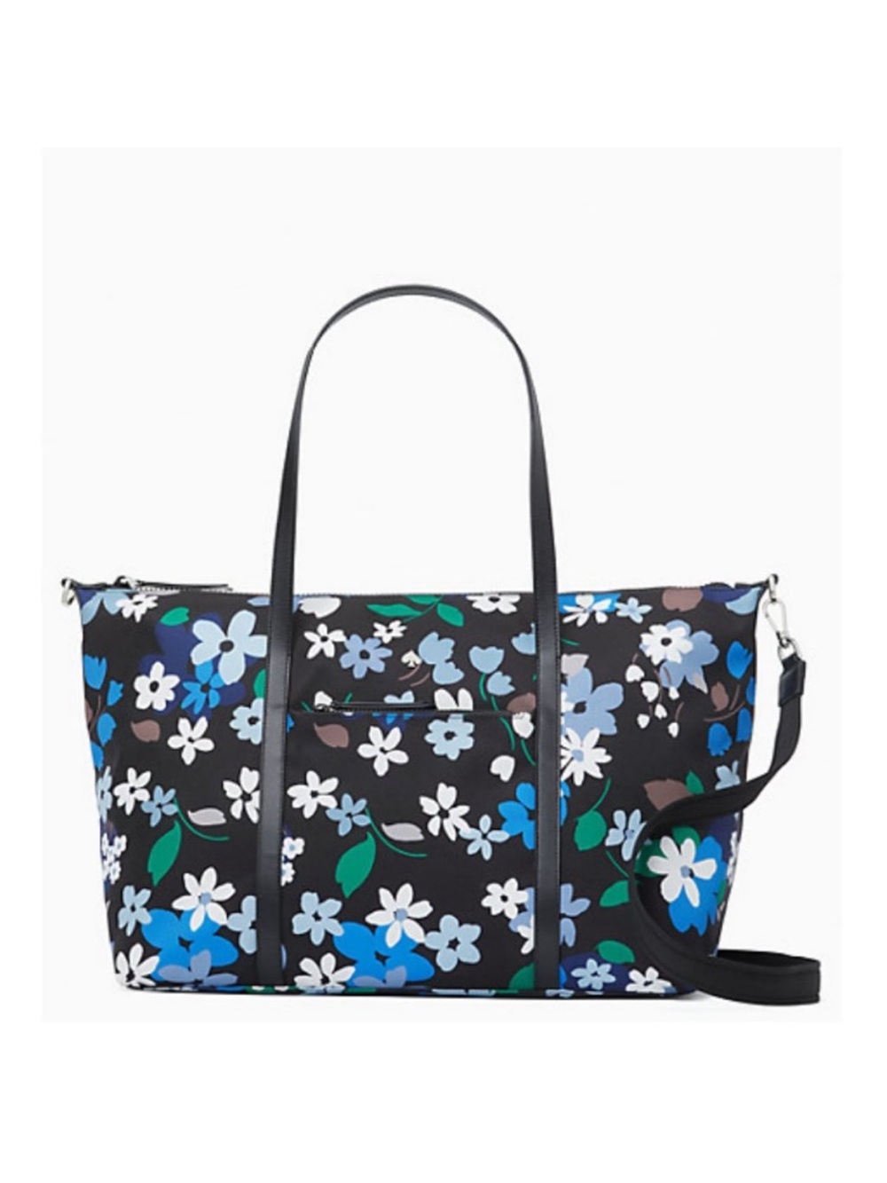 Kate Spade Floral Print Tote Bag with Shoulder Strap - Black/Blue